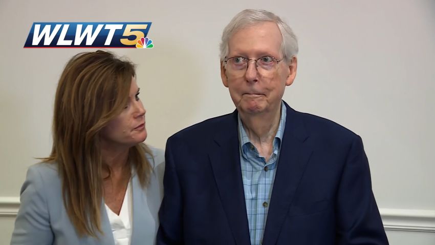 McConnell appears to freeze while speaking with reporters in Kentucky . McConnell appeared to freeze as he